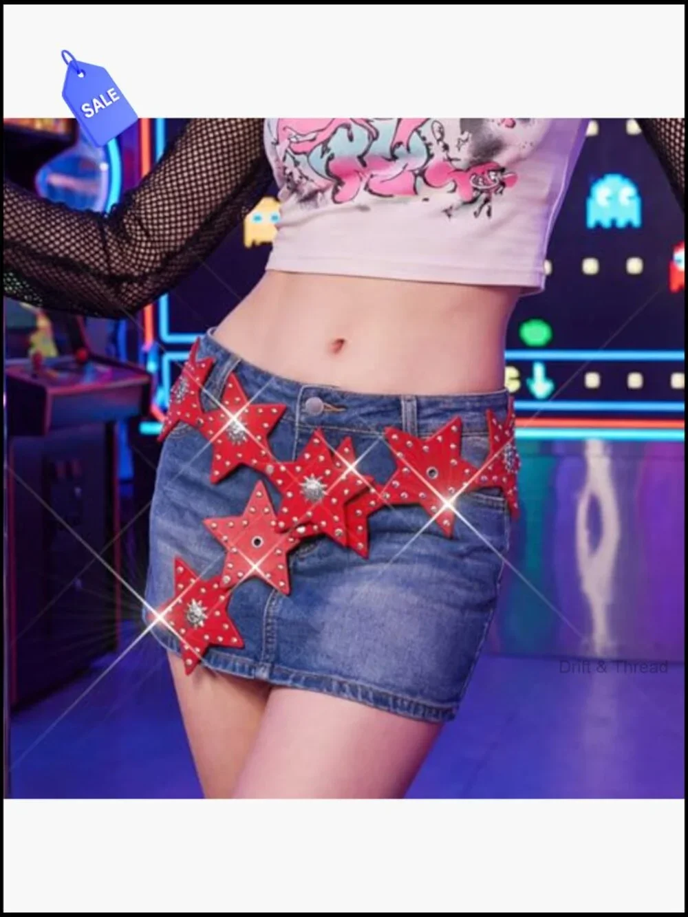 Star Studded Wide Waist Belt Y2K Vintage PU Leather Buckle Belt